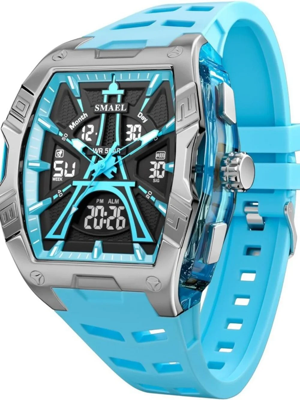 Stylish Waterproof Sports Watch for Men - Dual Display, LED Light, Stopwatch, 6